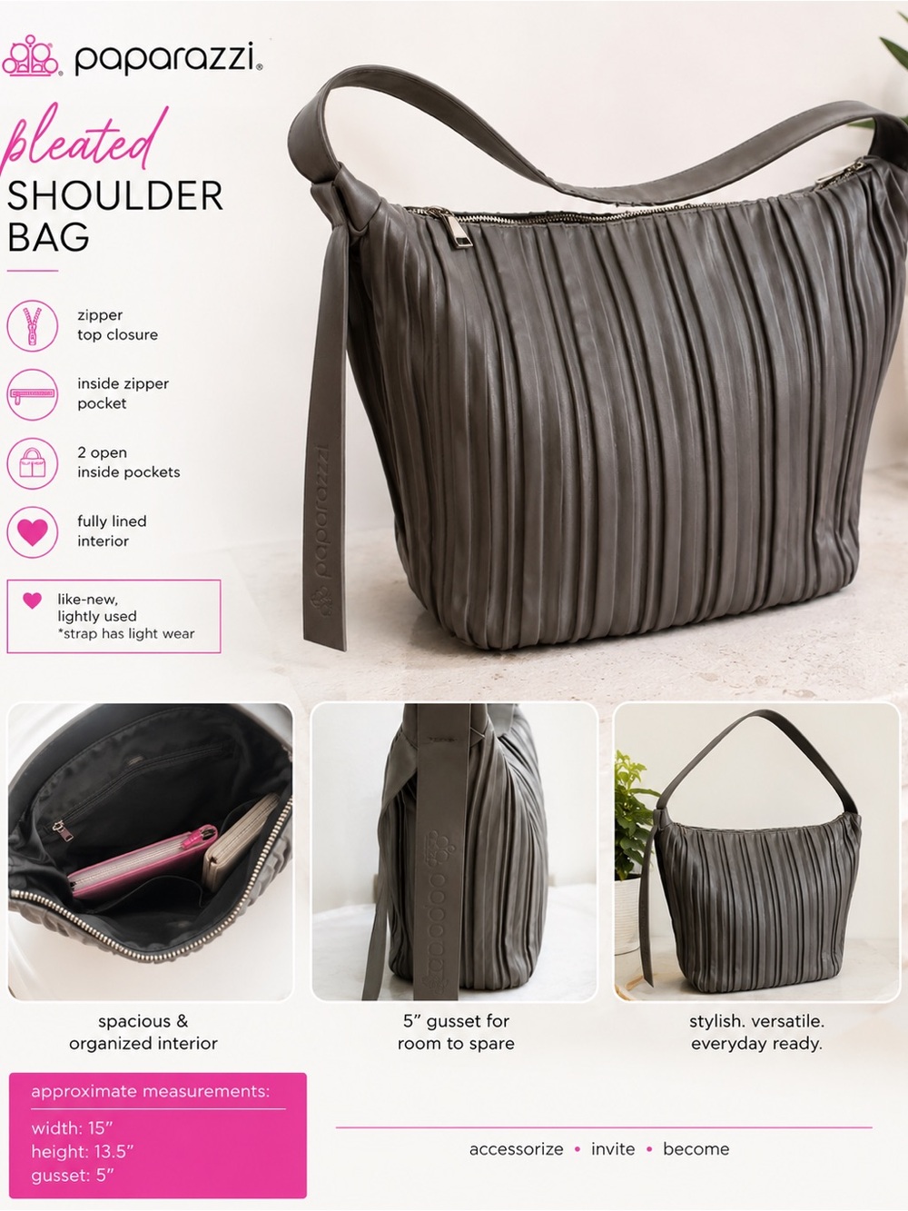 paparazzi Pleated Shoulder Bag - Charcoal Gray